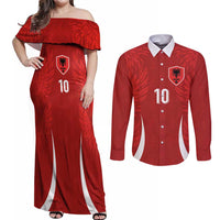 Custom Albania National Football Couples Matching Off Shoulder Maxi Dress and Long Sleeve Button Shirt The Wings Sporty Style - Wonder Print Shop