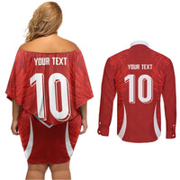 Custom Albania National Football Couples Matching Off Shoulder Short Dress and Long Sleeve Button Shirt The Wings Sporty Style - Wonder Print Shop
