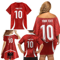 Custom Albania National Football Family Matching Off Shoulder Short Dress and Hawaiian Shirt The Wings Sporty Style - Wonder Print Shop