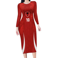 Custom Albania National Football Long Sleeve Bodycon Dress The Wings Sporty Style - Wonder Print Shop