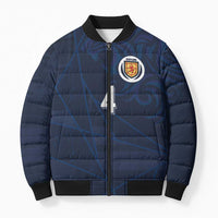 Custom Scotland National Football Bomber Puffer Jacket Tartan Patchwork and Sport Lion - Wonder Print Shop