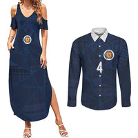 Custom Scotland National Football Couples Matching Summer Maxi Dress and Long Sleeve Button Shirt Tartan Patchwork and Sport Lion - Wonder Print Shop