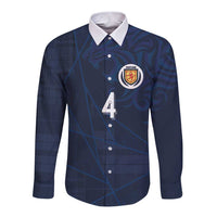 Custom Scotland National Football Long Sleeve Button Shirt Tartan Patchwork and Sport Lion - Wonder Print Shop
