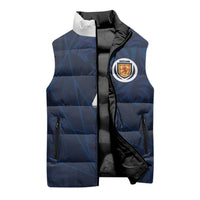 Custom Scotland National Football Sleeveless Puffer Jacket Tartan Patchwork and Sport Lion - Wonder Print Shop