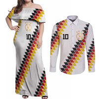 Custom Germany National Football Couples Matching Off Shoulder Maxi Dress and Long Sleeve Button Shirt Inspired German Flag and Bavarian Renaissance Motifs - Wonder Print Shop