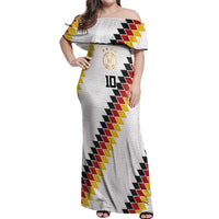 Custom Germany National Football Off Shoulder Maxi Dress Inspired German Flag and Bavarian Renaissance Motifs - Wonder Print Shop