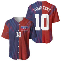 Custom Haiti National Football Baseball Jersey Red Blue The Half Sporty Design - Wonder Print Shop