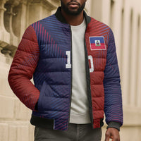 Custom Haiti National Football Bomber Puffer Jacket Red Blue The Half Sporty Design - Wonder Print Shop