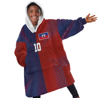 Custom Haiti National Football Kid Wearable Blanket Hoodie Red Blue The Half Sporty Design - Wonder Print Shop