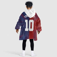Custom Haiti National Football Kid Wearable Blanket Hoodie Red Blue The Half Sporty Design - Wonder Print Shop