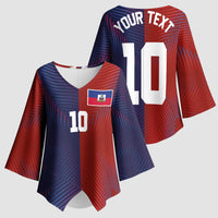 Custom Haiti National Football Kimono Sleeve Blouse Red Blue The Half Sporty Design - Wonder Print Shop