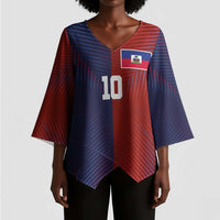 Custom Haiti National Football Kimono Sleeve Blouse Red Blue The Half Sporty Design - Wonder Print Shop