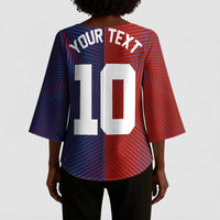 Custom Haiti National Football Kimono Sleeve Blouse Red Blue The Half Sporty Design - Wonder Print Shop