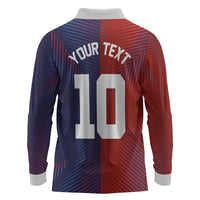 Custom Haiti National Football Long Sleeve Polo Shirt Red Blue The Half Sporty Design - Wonder Print Shop