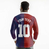 Custom Haiti National Football Long Sleeve Polo Shirt Red Blue The Half Sporty Design - Wonder Print Shop