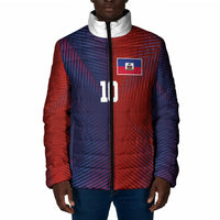 Custom Haiti National Football Padded Jacket Red Blue The Half Sporty Design - Wonder Print Shop