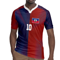 Custom Haiti National Football Rugby Jersey Red Blue The Half Sporty Design - Wonder Print Shop