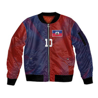 Custom Haiti National Football Sleeve Zip Bomber Jacket Red Blue The Half Sporty Design - Wonder Print Shop