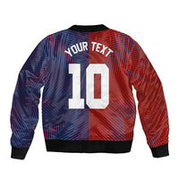 Custom Haiti National Football Sleeve Zip Bomber Jacket Red Blue The Half Sporty Design - Wonder Print Shop