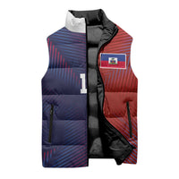 Custom Haiti National Football Sleeveless Puffer Jacket Red Blue The Half Sporty Design - Wonder Print Shop