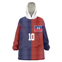 Custom Haiti National Football Wearable Blanket Hoodie Red Blue The Half Sporty Design - Wonder Print Shop