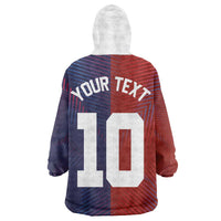 Custom Haiti National Football Wearable Blanket Hoodie Red Blue The Half Sporty Design - Wonder Print Shop