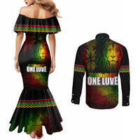 King of Reggae Couples Matching Mermaid Dress and Long Sleeve Button Shirt Jamaican Reggae One Love