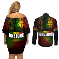 King of Reggae Couples Matching Off Shoulder Short Dress and Long Sleeve Button Shirt Jamaican Reggae One Love - Wonder Print Shop