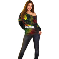 King of Reggae Off Shoulder Sweater Jamaican Reggae One Love - Wonder Print Shop