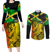 Jamaican Reggae Singer Couples Matching Long Sleeve Bodycon Dress and Long Sleeve Button Shirt B-Marley Reggae Grunge - Wonder Print Shop