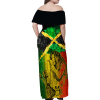 Jamaican Reggae Singer Family Matching Off Shoulder Maxi Dress and Hawaiian Shirt B-Marley Reggae Grunge - Wonder Print Shop
