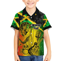 Kids reggae grunge Hawaiian shirt with black collar and colorful microphone and face print