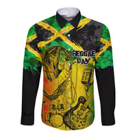 Jamaican Reggae Singer Long Sleeve Button Shirt B-Marley Reggae Grunge - Wonder Print Shop