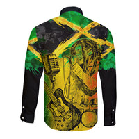 Jamaican Reggae Singer Long Sleeve Button Shirt B-Marley Reggae Grunge - Wonder Print Shop