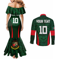 Custom Bangladesh Cricket Couples Matching Mermaid Dress and Long Sleeve Button Shirt The Tigers Green-Red Glory