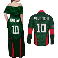 Custom Bangladesh Cricket Couples Matching Off Shoulder Maxi Dress and Long Sleeve Button Shirt The Tigers Green-Red Glory