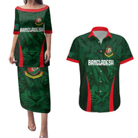 Custom Bangladesh Cricket Couples Matching Puletasi and Hawaiian Shirt The Tigers Green-Red Glory