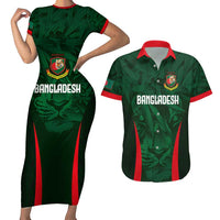 Custom Bangladesh Cricket Couples Matching Short Sleeve Bodycon Dress and Hawaiian Shirt The Tigers Green-Red Glory