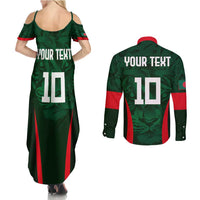 Custom Bangladesh Cricket Couples Matching Summer Maxi Dress and Long Sleeve Button Shirt The Tigers Green-Red Glory