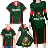 Custom Bangladesh Cricket Family Matching Long Sleeve Bodycon Dress and Hawaiian Shirt The Tigers Green-Red Glory