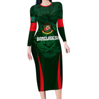 Custom Bangladesh Cricket Family Matching Long Sleeve Bodycon Dress and Hawaiian Shirt The Tigers Green-Red Glory