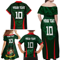 Custom Bangladesh Cricket Family Matching Off Shoulder Maxi Dress and Hawaiian Shirt The Tigers Green-Red Glory