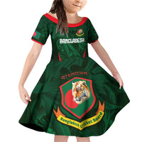 Custom Bangladesh Cricket Family Matching Off Shoulder Short Dress and Hawaiian Shirt The Tigers Green-Red Glory