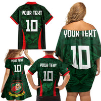 Custom Bangladesh Cricket Family Matching Off Shoulder Short Dress and Hawaiian Shirt The Tigers Green-Red Glory