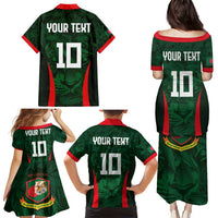 Custom Bangladesh Cricket Family Matching Puletasi and Hawaiian Shirt The Tigers Green-Red Glory