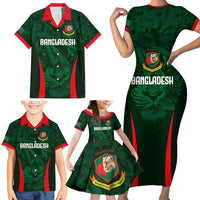 Custom Bangladesh Cricket Family Matching Short Sleeve Bodycon Dress and Hawaiian Shirt The Tigers Green-Red Glory