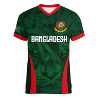 Custom Bangladesh Cricket Women V-Neck T-Shirt The Tigers Green-Red Glory