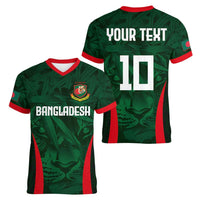 Custom Bangladesh Cricket Women V-Neck T-Shirt The Tigers Green-Red Glory