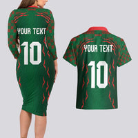Custom Bangladesh Football Couples Matching Long Sleeve Bodycon Dress and Hawaiian Shirt Bengal Tigers Green-Red Warriors