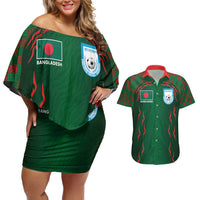 Custom Bangladesh Football Couples Matching Off Shoulder Short Dress and Hawaiian Shirt Bengal Tigers Green-Red Warriors